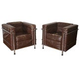 Cassina, Le Corbusier LC2 Pair of Chairs in distressed Leather,