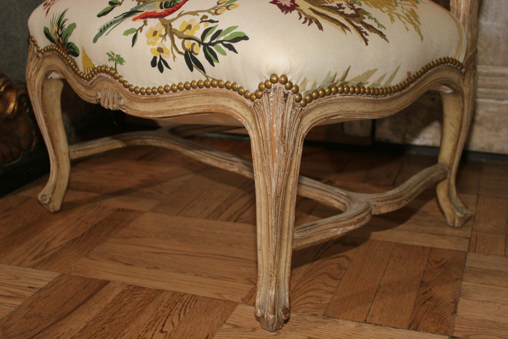 Wood A Provencial Louis XV Style Carved and Painted Chaise