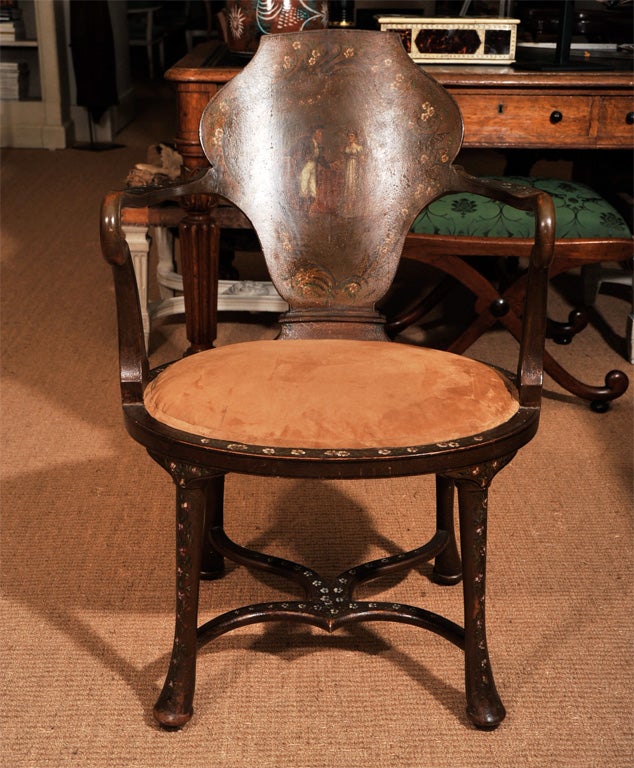 English Painted 19th Century Sheperd's Crook  Armchair