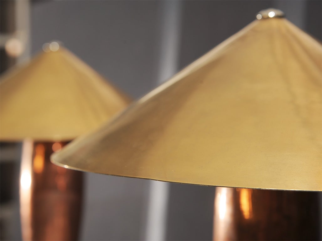 20th Century Pair of Brass and Copper Table Lamps For Sale