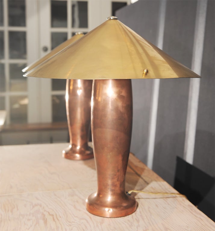 Pair of Brass and Copper Table Lamps For Sale 2