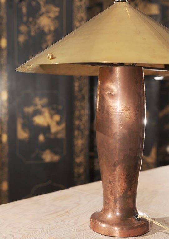 Pair of Brass and Copper Table Lamps For Sale 4