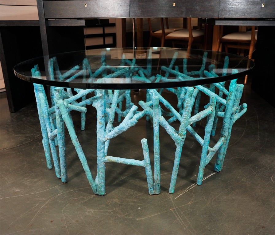 Wonderful steel, glass and turquoise painted concrete 
