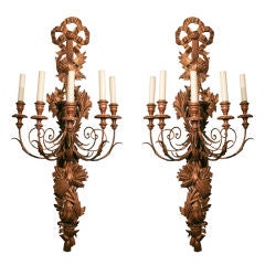 Vintage Pair of Five Light Giltwood and Tole Sconces
