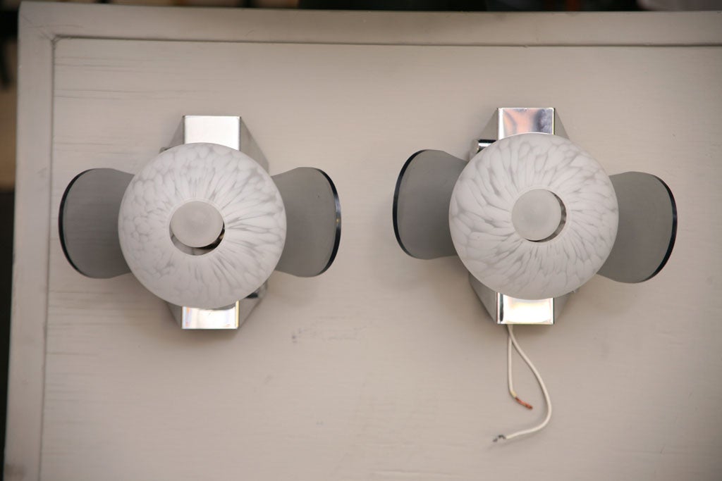 Italian Modern Murano Glass and Chrome with Lucite Sconces