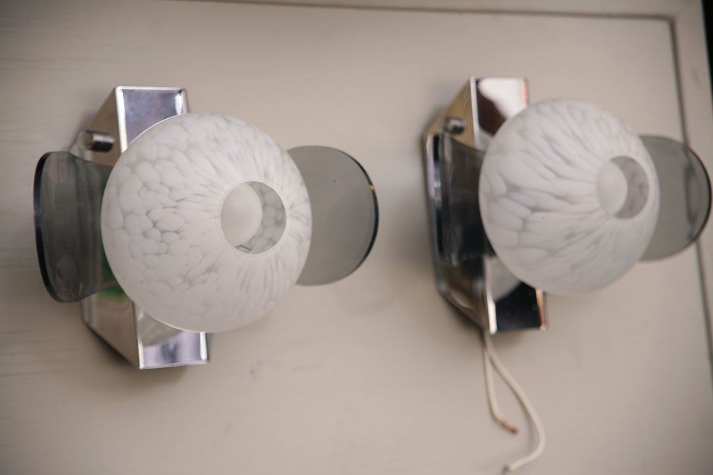 Mid-20th Century Modern Murano Glass and Chrome with Lucite Sconces