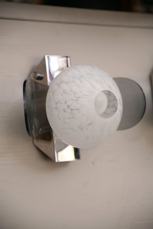 Steel Modern Murano Glass and Chrome with Lucite Sconces