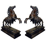 Important large 19th Century patinated bronze horses on bases
