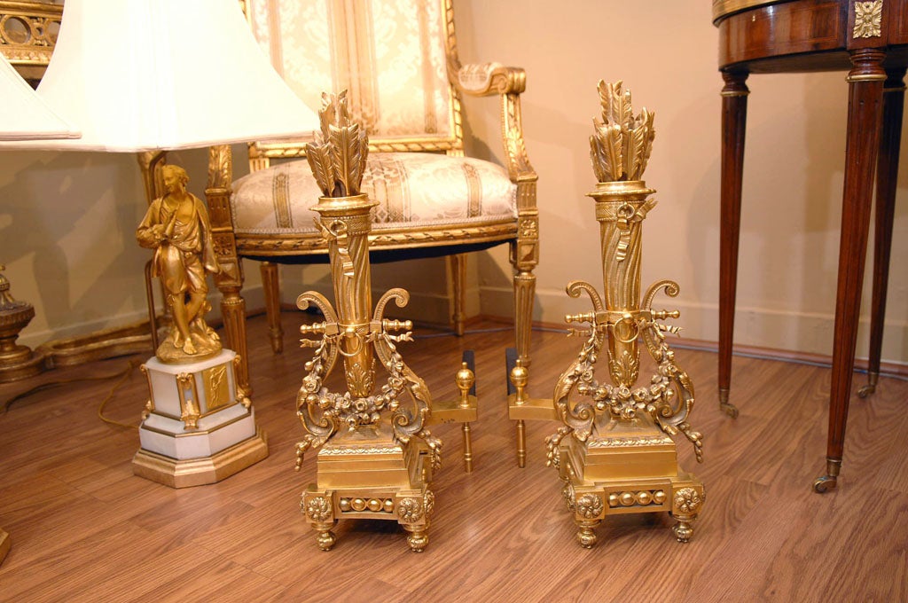 Pair 19th Century bronze dore chenets (Louis XVI)