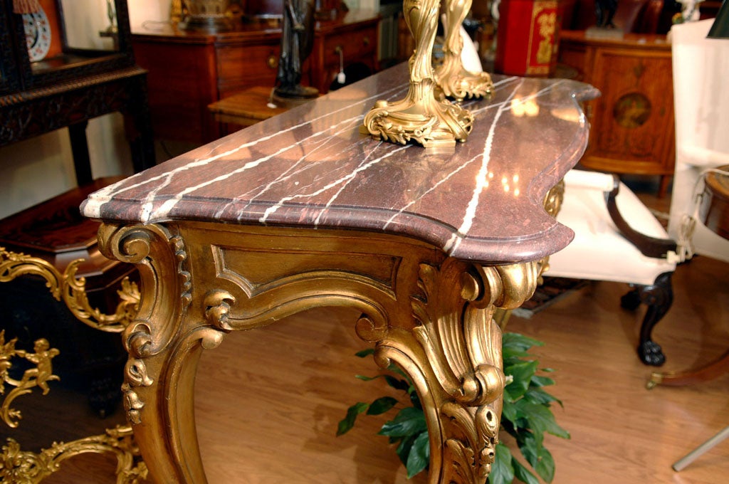 19th Century Louis XV gilded console, marble top 4