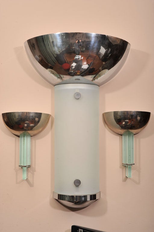 Glass Monumental French Art Deco Wall Sconces For Sale
