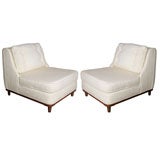 Pair of White Slipper Chairs with Teak Bases
