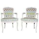 Vintage Pair of White Painted French Regency Style Armchairs