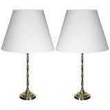 Pair French Brass Faux Bamboo Table Lamps