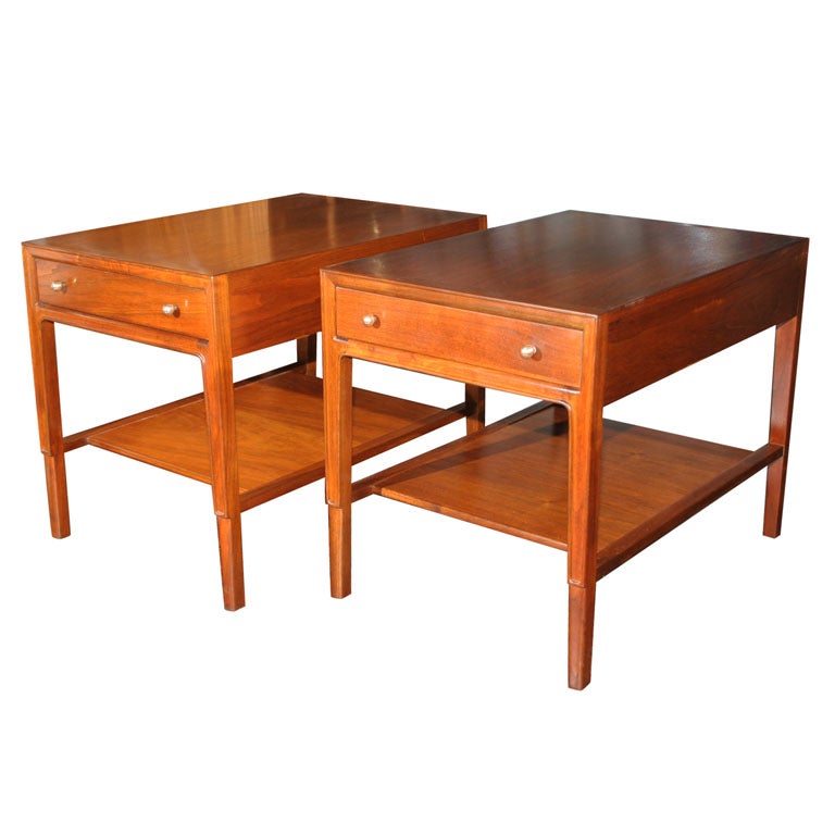 Pair of Mahogany End Tables with Drawers and Shelves at 1stDibs