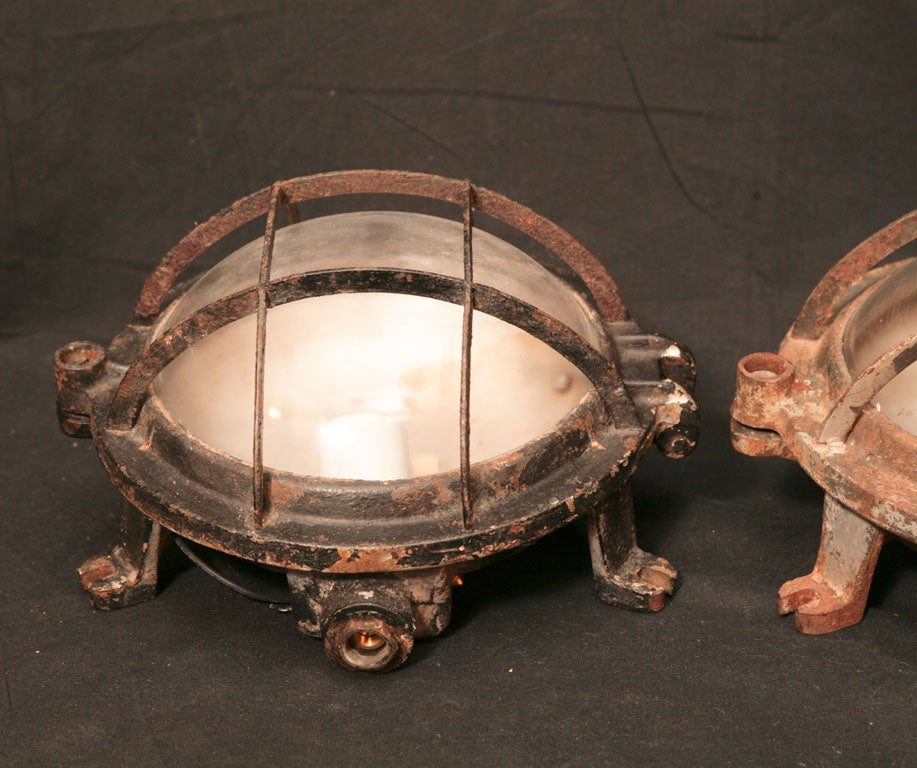 Pair Round Industrial Ceiling Lights