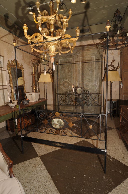 Beautiful Iron Four Poster Bed With Paint and Gilt.