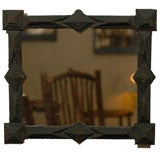 Turn of the Century American Tramp Art Frame with mirror