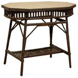 20th C Stick Wicker Table with glass top
