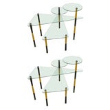 PAIR FRENCH  BAKE AND CROME PLATED STEELLITE  TIERED SIDE TABLES