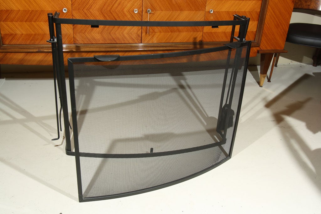 BLACK  IRON  & MESH  FIREPLACE  SCREEN WITH TOOLS 2