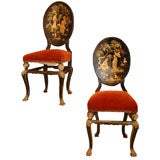 Pair of Black Lacquered and Japanned Chinoiserie Chairs