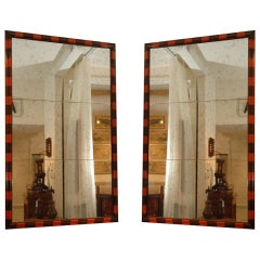 Pair of Striped Wood Framed Mirrors