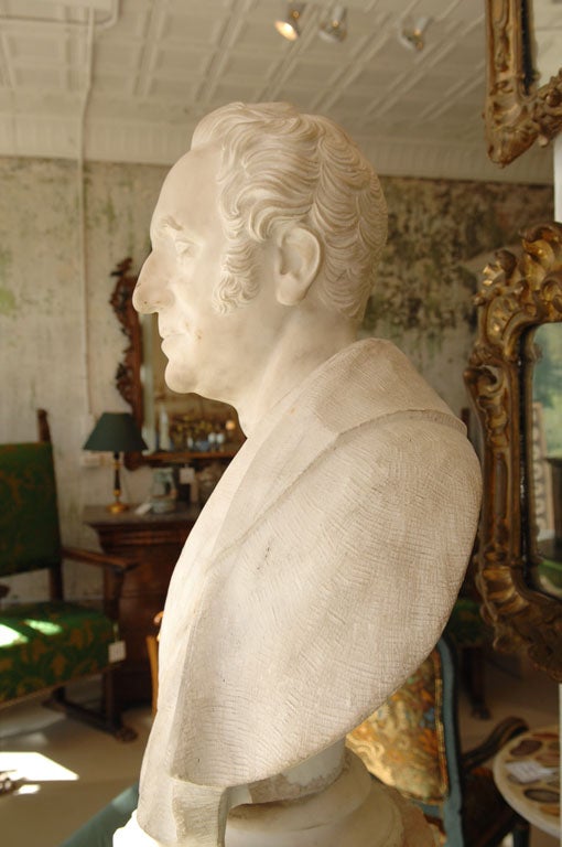 Carved Marble Bust of a Gentleman on Fluted Pedestal 1