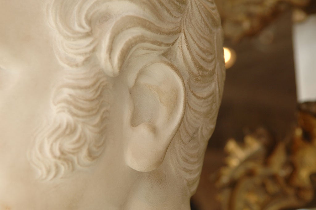 19th Century Carved Marble Bust of a Gentleman on Fluted Pedestal