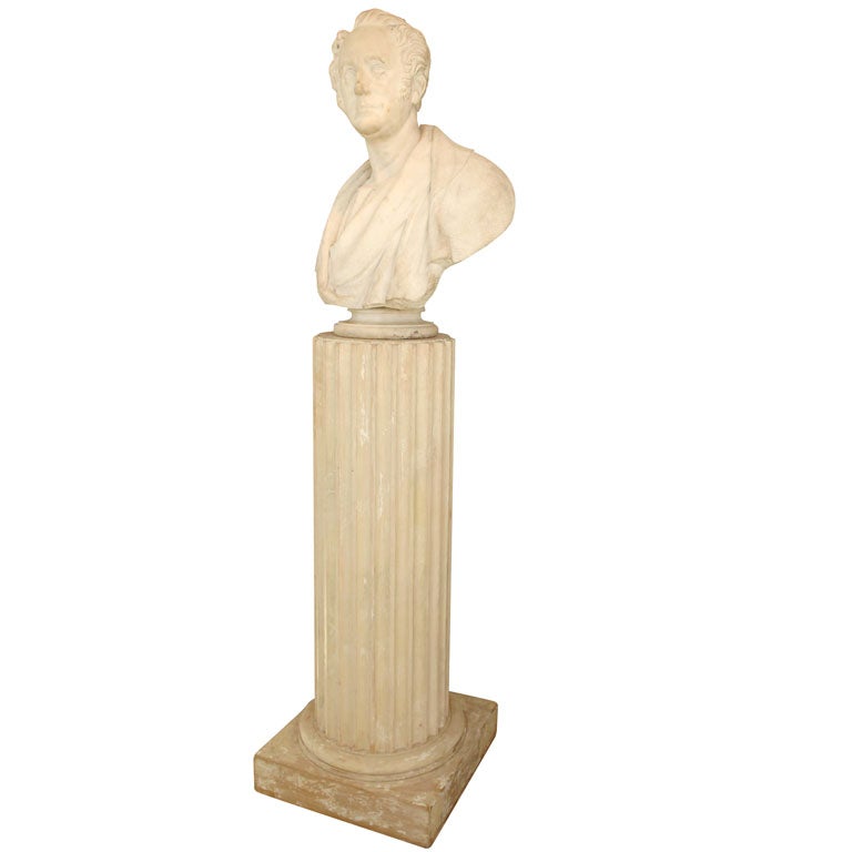 Carved Marble Bust of a Gentleman on Fluted Pedestal