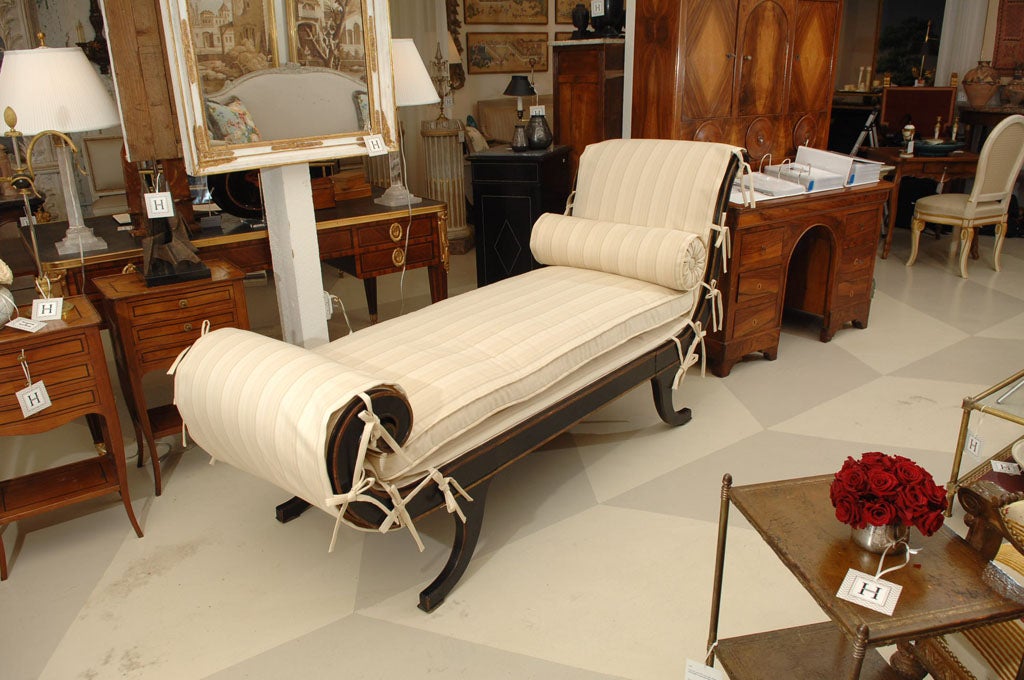 Fabulous Regency-Style Parcel-Gilt and Ebonized Wood Recamier,<br />
upholstered in Coraggio wool stripe