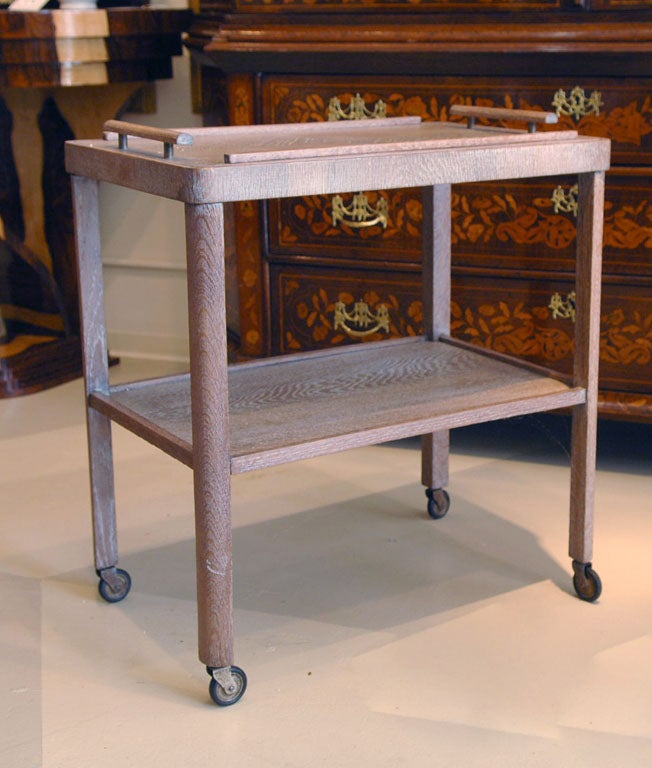 French Limed Oak (cerused) Serving Cart,<br />
with casters, and removable tray with handles