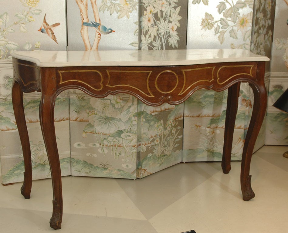 Italian Rococo Style Marble Top Console Table,<br />
with Marble Top and Gilt Accents