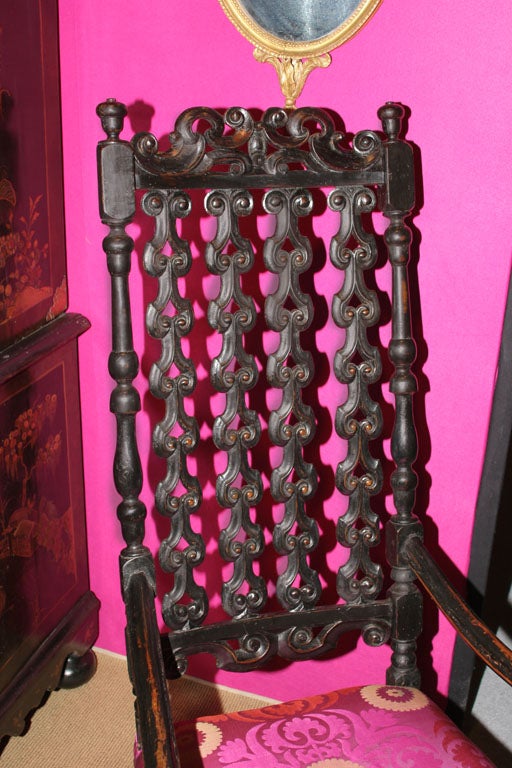 Rare William & Mary carved and ebonized open armchair c.1690 2