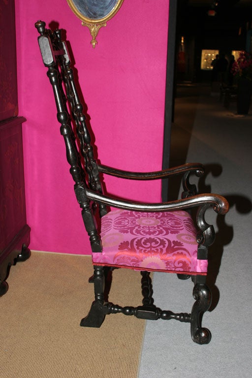 Rare William & Mary carved and ebonized open armchair c.1690 3