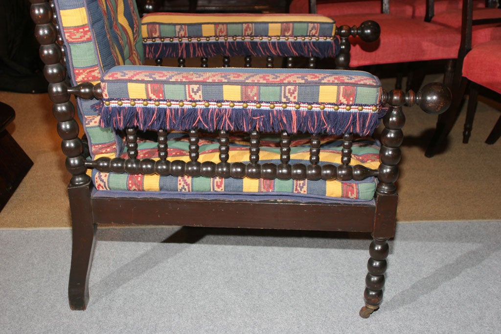 Renaissance Revival Ebonized Bobbin-Turned Armchair, English, circa 1870 In Excellent Condition For Sale In New York, NY