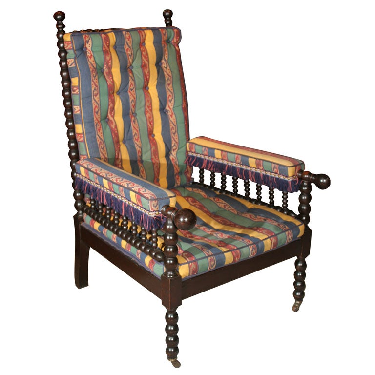 Renaissance Revival Ebonized Bobbin-Turned Armchair, English, circa 1870 For Sale