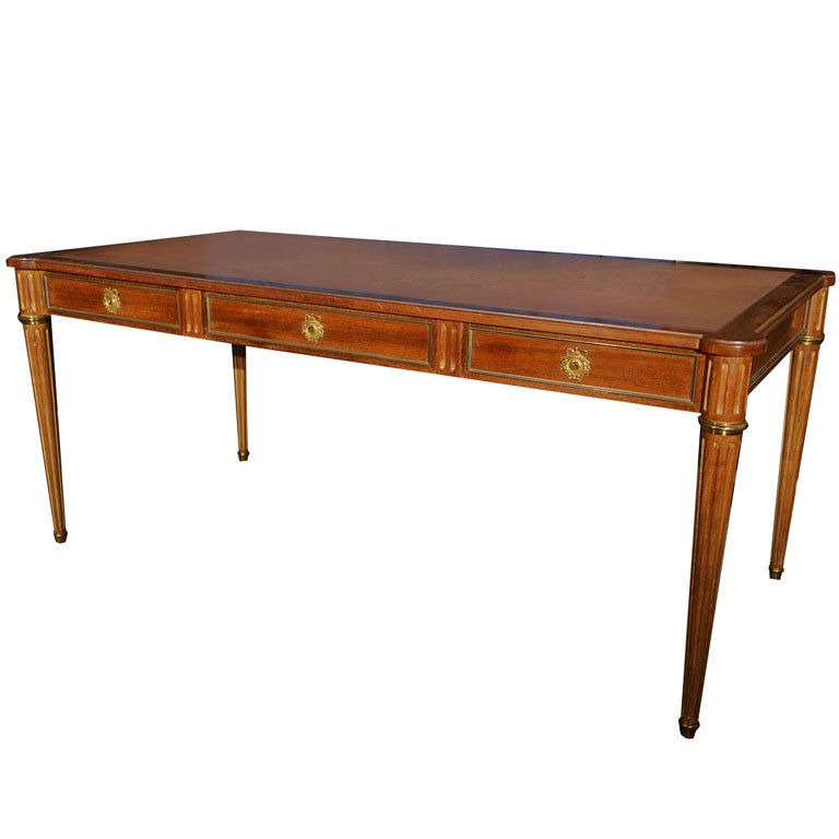 Louis XVI style mahogany desk/bureau plat For Sale