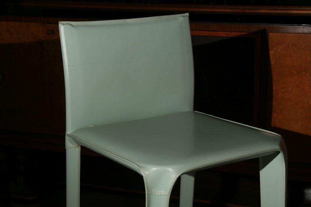 Set of four mint blue leather stools by Arper, c. 1989