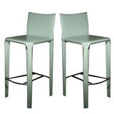 Set of four mint blue leather stools by Arper, c. 1989