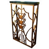 Bronze Console Table with Thick Glass Top, French 1920s.
