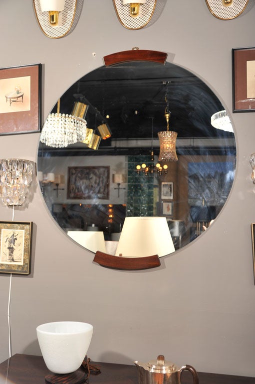 Circular Wall Mirror with Pallisandre Accents, French 1930s For Sale 1