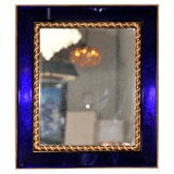 Square Mirror in Cobalt Blue Glass Frame, French 1940s