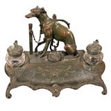 Antique Victorian Bronze Greyhound Dog Ink Well