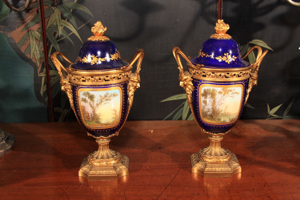 Pair of Sèvres cobalt urns.