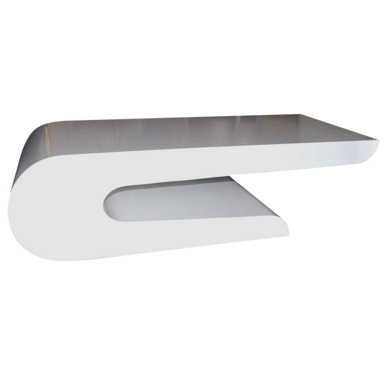White Lacquer "Waterfall" Shaped Coffee Table by Pierre ...