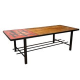 french Ceramic, Wood, & Metal Coffee Table