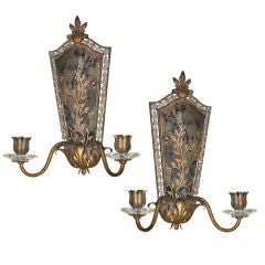 Pair of Mirrored and Beaded Candle Sconces