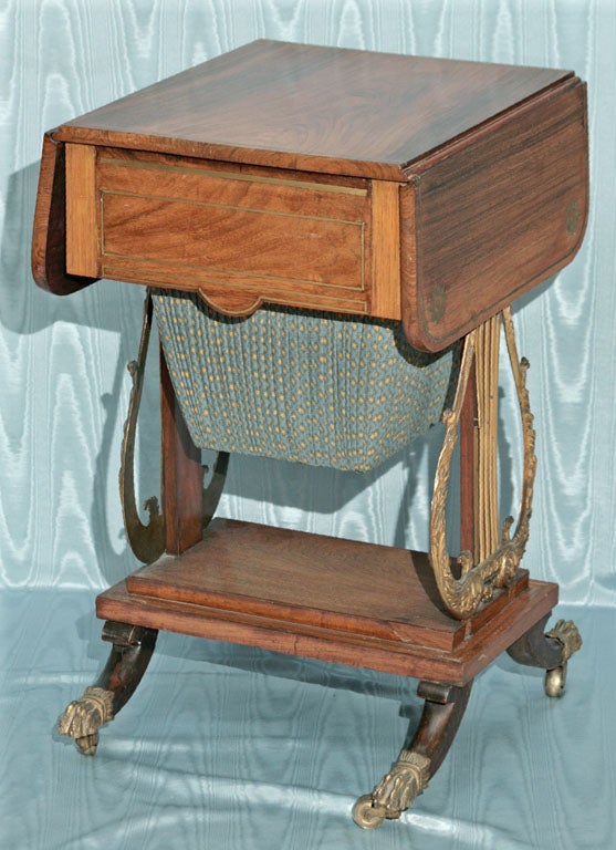 English RegencyRosewood and Brass Game/Sewing Table