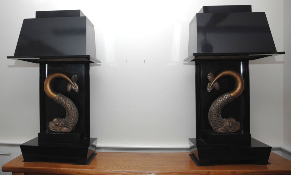 MONUMENTAL PAIR OF FISH LAMPS
